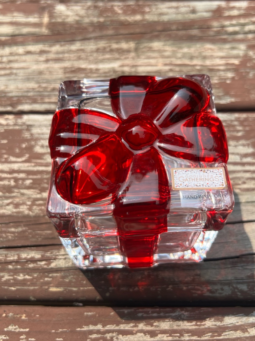 Godinger Gatherings Art Deco Glass Present Gift Trinket Box w/Bow,Unisex|Festive